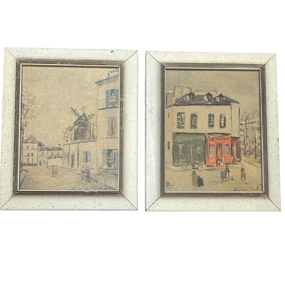 Set of 2 Vintage Maurice Utrillo French Street Scene Prints “Lapin Agile” 1950s - Picture 1 of 6